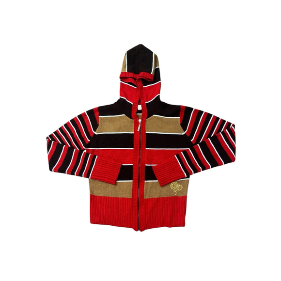 Vintage South Pole Y2K Hooded Striped Red Brown Cropped Sweater Size Large - Picture 1 of 8